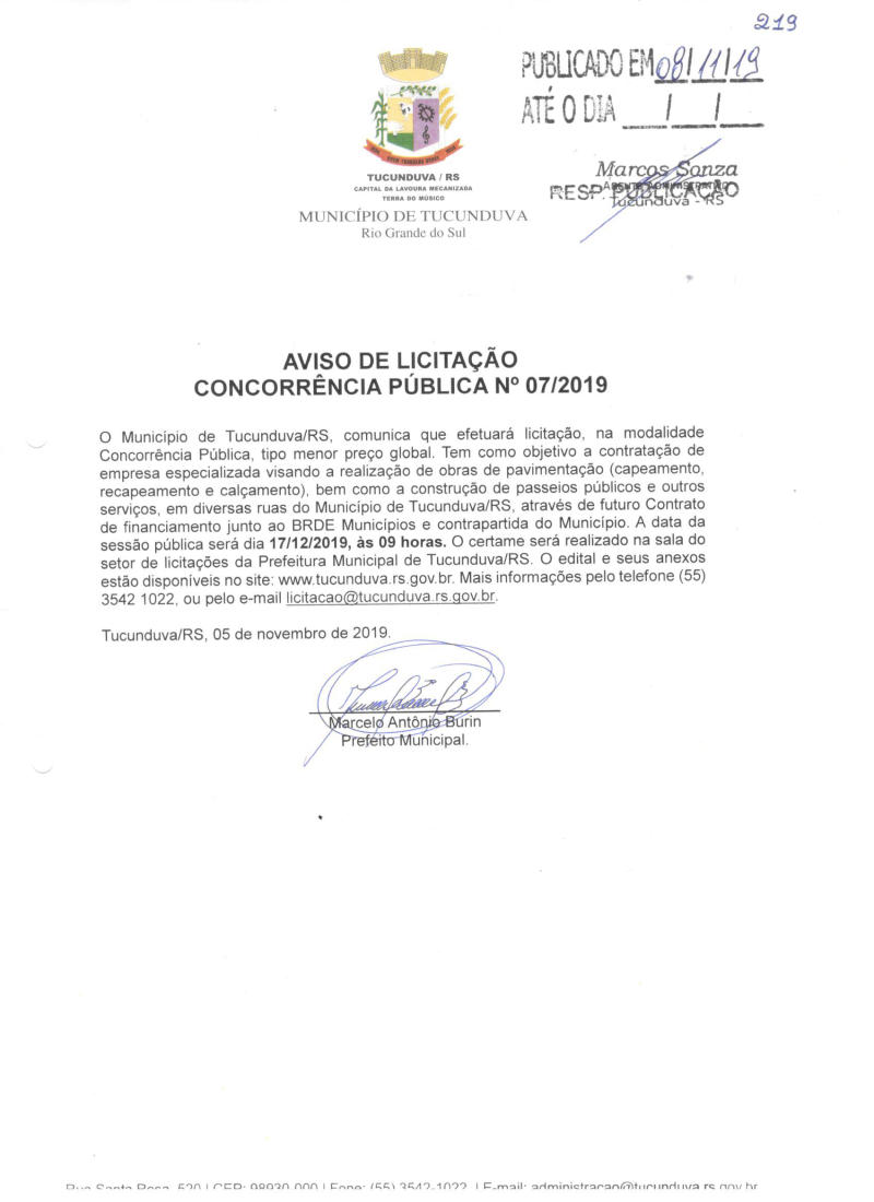 AVISO DE CNC Nº 07_2019 PAVIMENTAÇÃO DIVERSAS RUAS